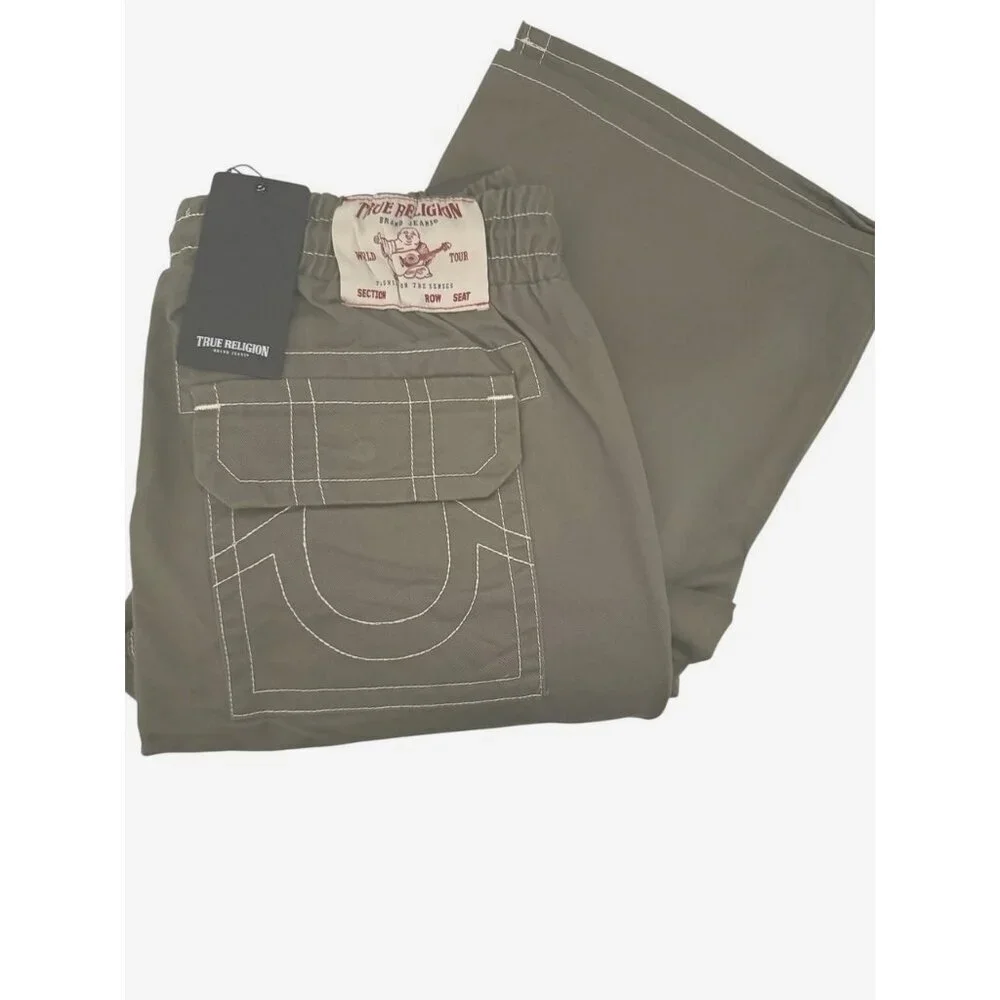 True Religion Mens Green Mid Rise Pockets Twill Carpenter Vinny Pants Sz 32 New